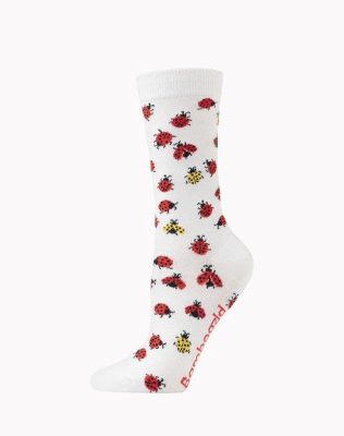  Womens Ladybug Bamboo Sock White