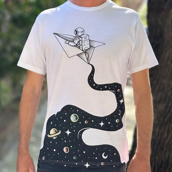 Cosmic Journey White Mens Tee - Image 2