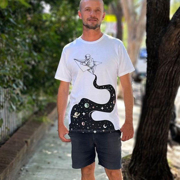 Cosmic Journey White Mens Tee