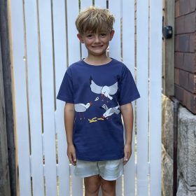 Seagulls Squabble Dusky Blue Kids Tee