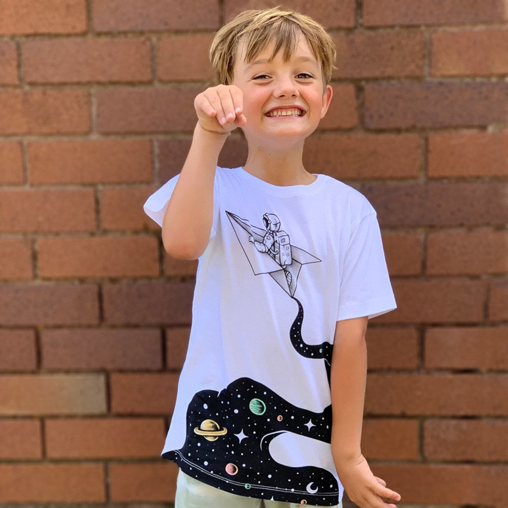 Cosmic Journey White Kids Tee - Image 3