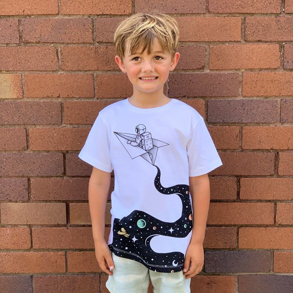 Cosmic Journey White Kids Tee - Image 2