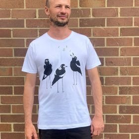 Singing Magpies White Mens Tee