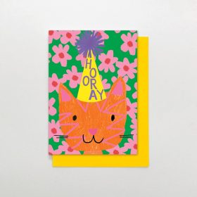  Cat With Hooray Party Hat Greeting Card (Pink Lemon)