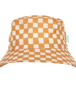 acorn kids: Checkmate Wide Brim Bucket Hat Caramel and Cream