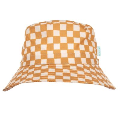  Checkmate Wide Brim Bucket Hat Caramel and Cream