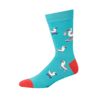  Mens Seaside Seagull Teal Bamboo Sock