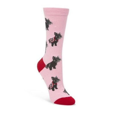  Womens Scotty Dog Pink And Grey Marle Bamboo Sock
