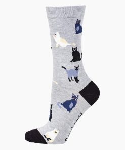 Bamboozld: Womens Cats Grey Bamboo Sock